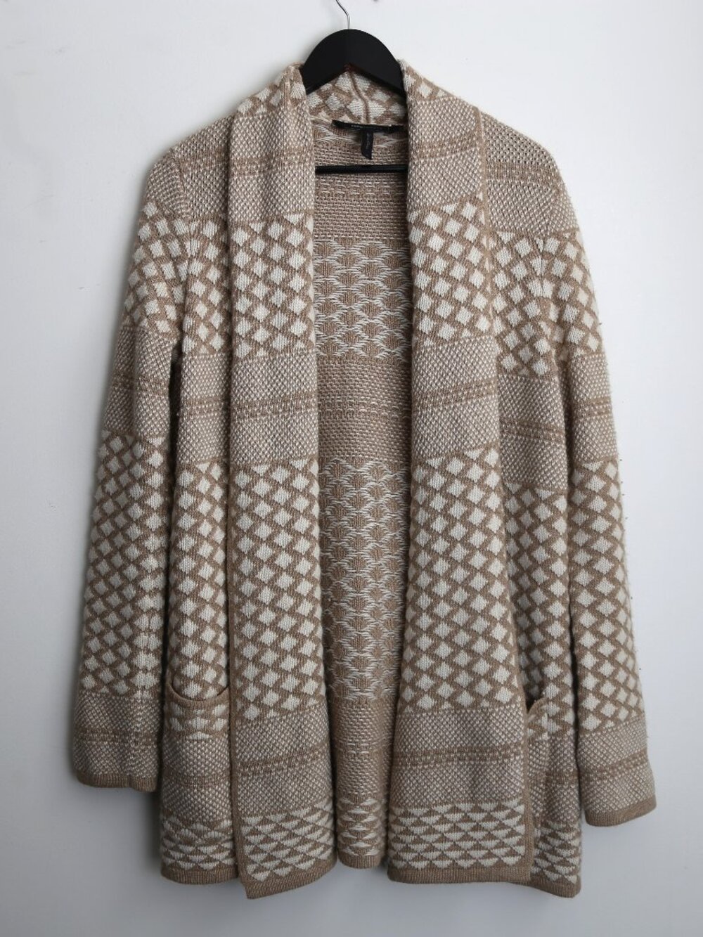 BCBGMaxazria Cream Combo Shadia Textured Jacquard Wool Cashmere Sweater Size S